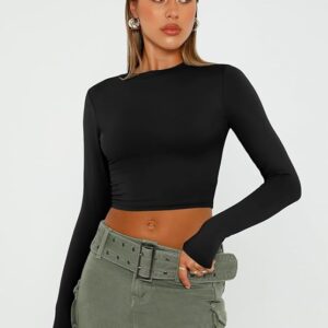 Limited time deal savings-20% Trendy Queen Womens Long Sleeve Crop Tops Basic Slim Fitted Shirts Fashion 2025