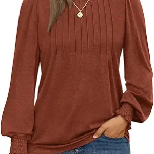 Limited time deal savings-38% AUTOMET Long Sleeve Shirts Womens Pleated Business Casual Blouses with Smocked Cuffs