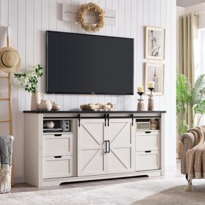 Limited time deal savings-10% Farmhouse TV Stand for 75+ Inch TV, 32" Tall Entertainment Center