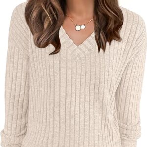 Limited time deal savings-67% ANRABESS Long Sleeve Shirts for Women V Neck Casual Fall Tops Loose Fit Lightweight Sweaters